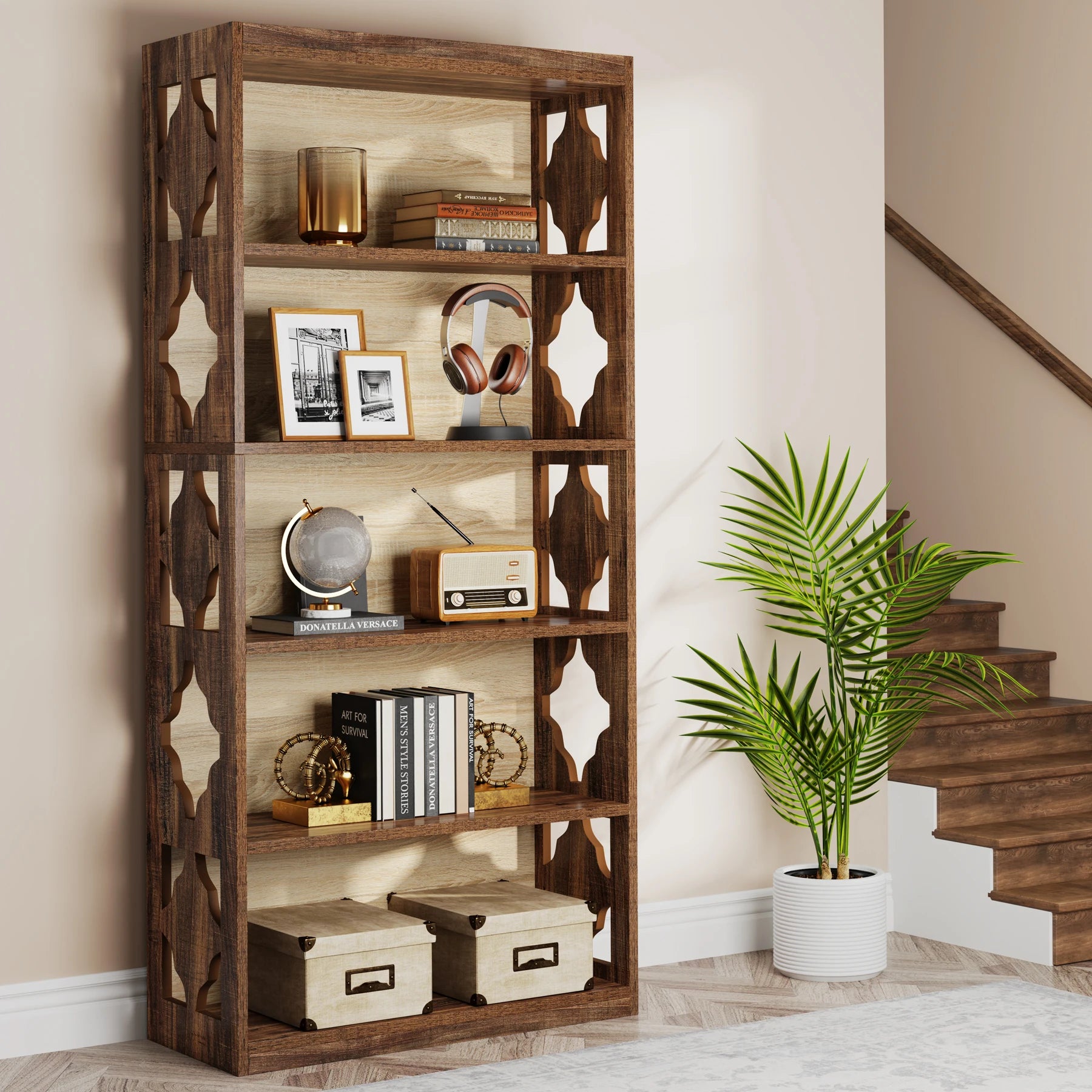 Tribesigns 6-Tier Industrial Bookcase – 71″ Floor-Standing Display Storage Shelf