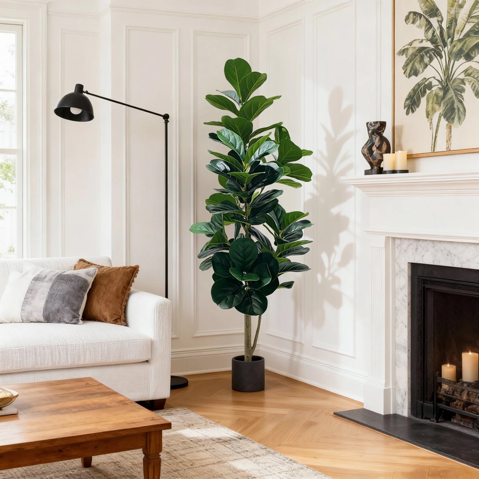 150cm Artificial Fiddle Leaf Fig Tree with Grey Planter Faux Floor Plant Indoor and Outdoor Fake Plant Tree Home Office Decor