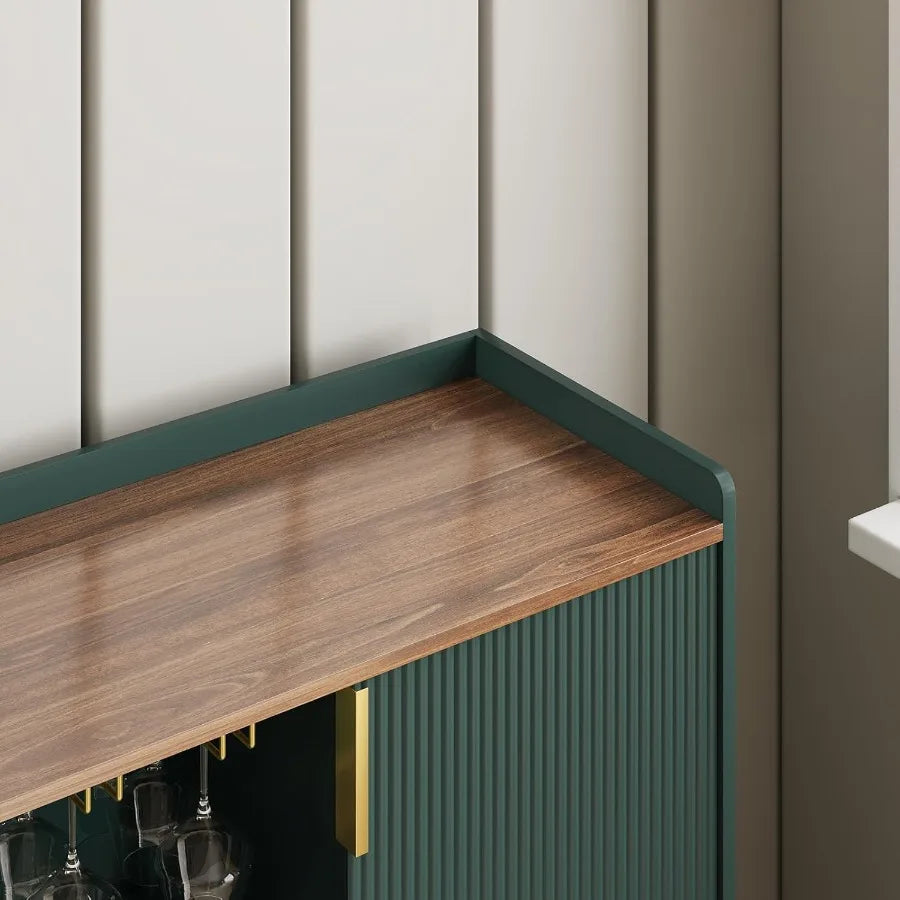 48″ Modern Wine Bar Cabinet – Fluted Design with Built-In Wine Rack & Glass Holder