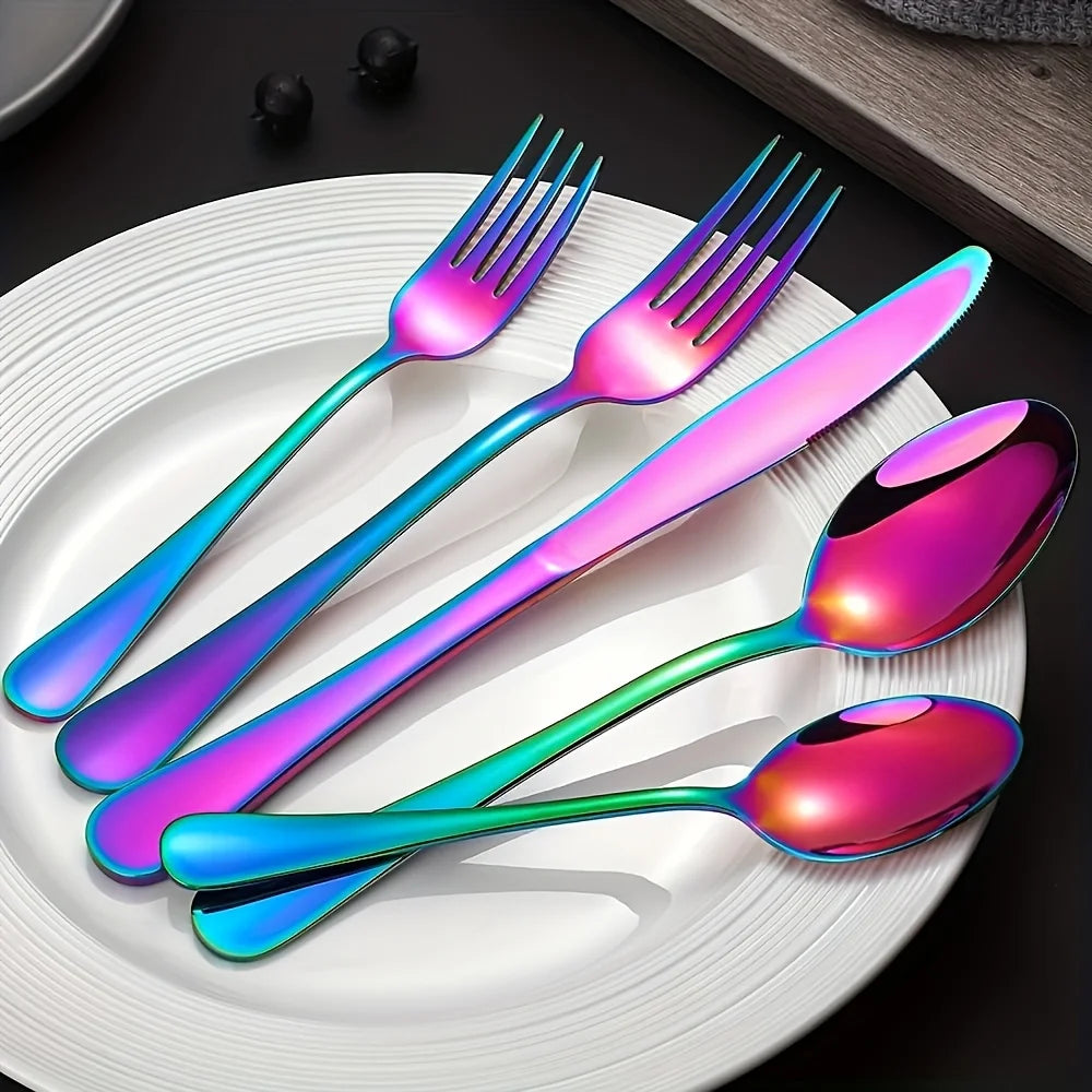 30/60pcsStainless Steel High-end Tableware Set Mirror Polished Flat Tableware Set Dishwasher Safe, Including Dinner Knife, Spoon
