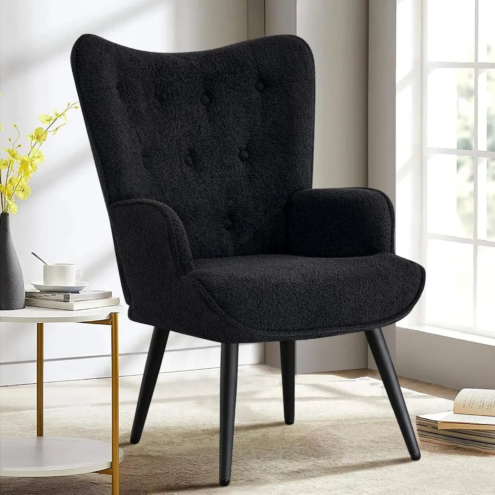 Bouclé Accent Chair – High-Back Tufted Wingback Reading Armchair
