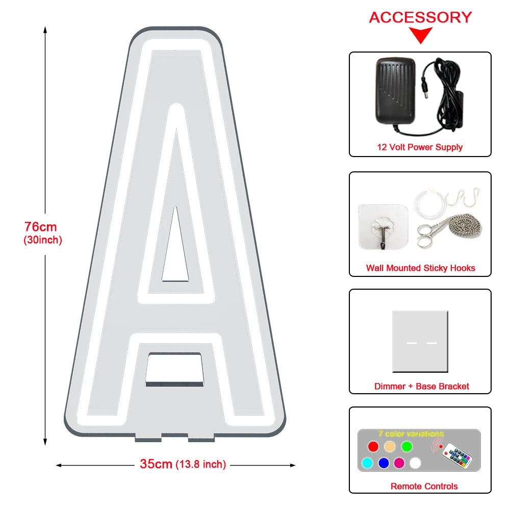 76cm Large Light up Letter Sign 26 Alphabet Stand up Lighting for Wedding Birthday Party Home Bar Decor