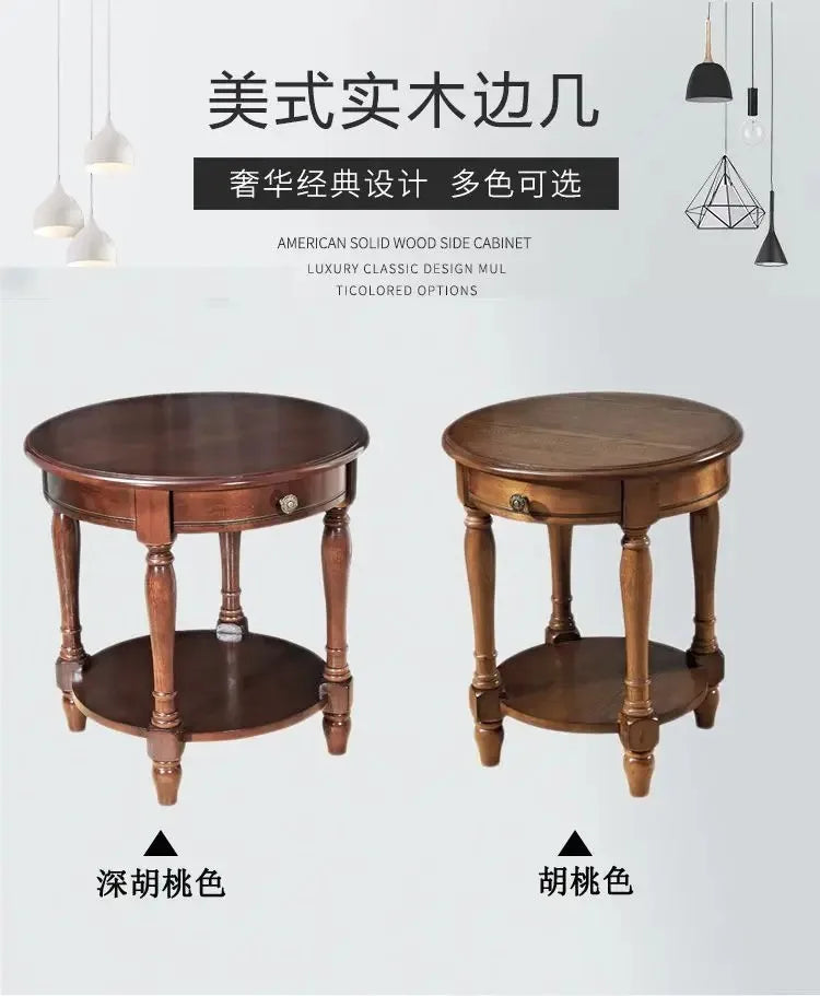 American Small Coffee Table Wooden Side Sofa Side Cabinet Small Round Table Living Room Telephone Casual Coffee Table