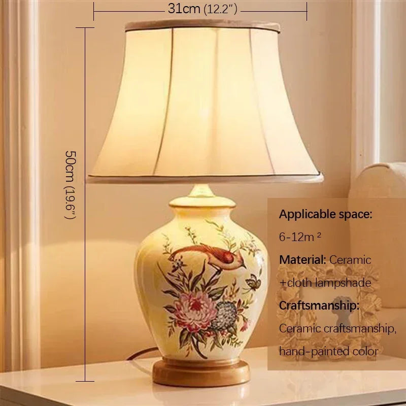 Ceramic Table Lamp LED Luxury Modern Creative Flower Pattern Desk Lights For Home Living Room Bedroom Bedside