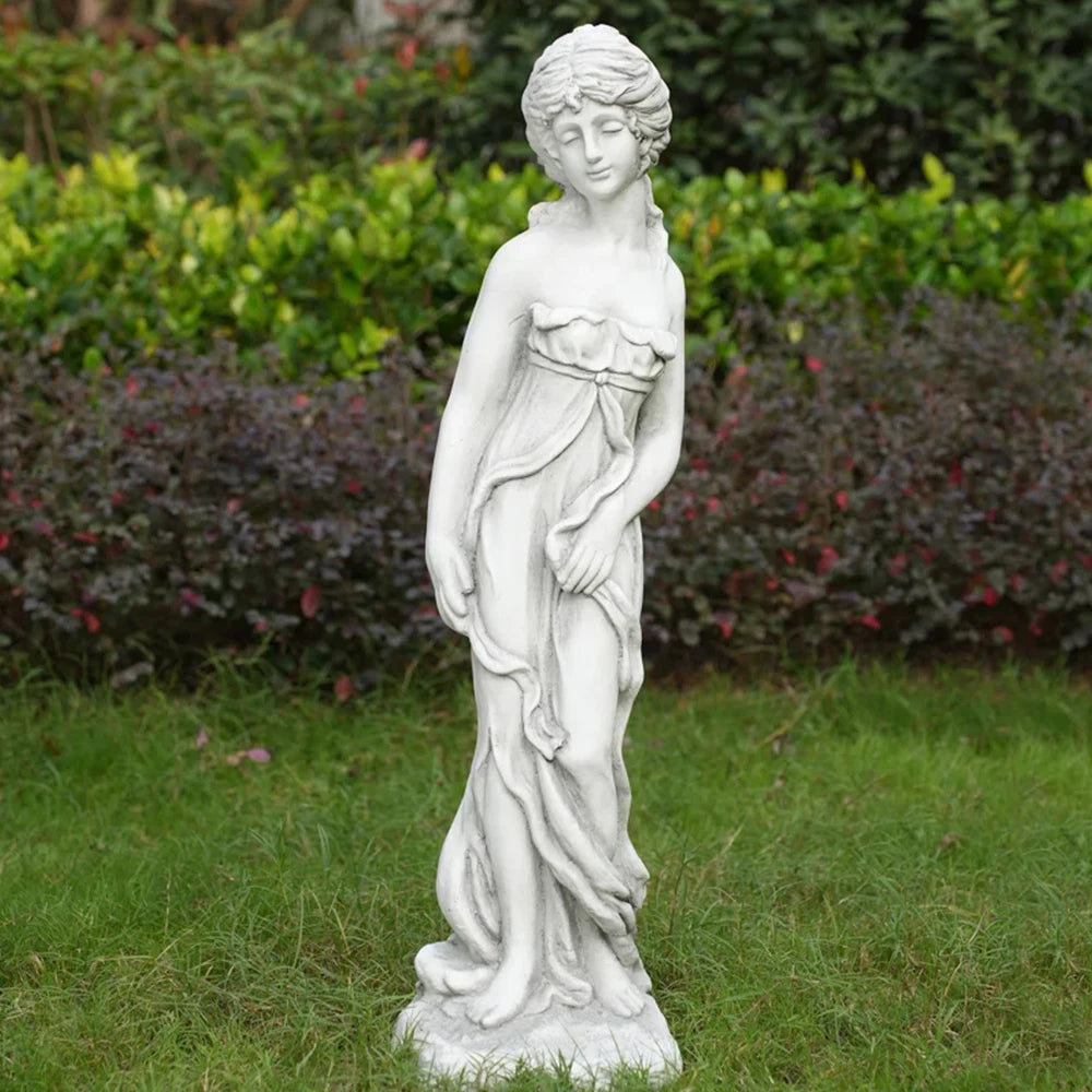 Outdoor Goddess Statue, Garden Beauty Decoration, Graceful Female Figure Sculpture, Catholic Concrete Finish Art Decor for Yard