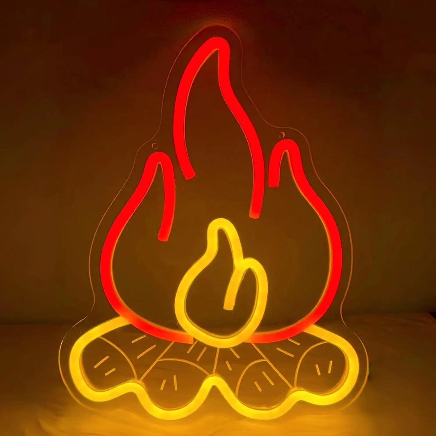 Campfire Neon Sign Bonfire LED Happy Camper Flame Neon Light USB Dimmable for Campsite Rv Touring Trailer Fireplace Party Decor