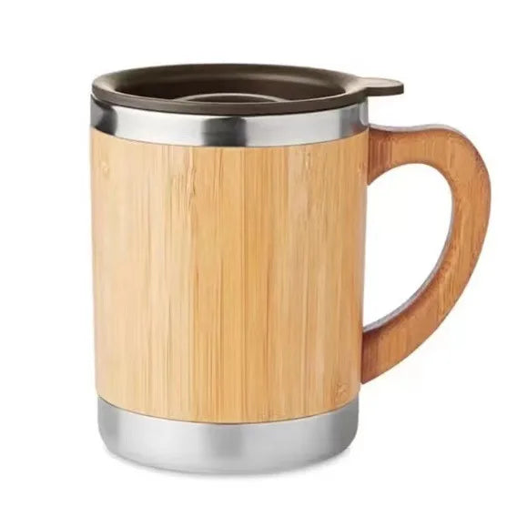 Natural Bamboo Vacuum Flask Coffee Mug – Stainless Steel Insulated Thermos