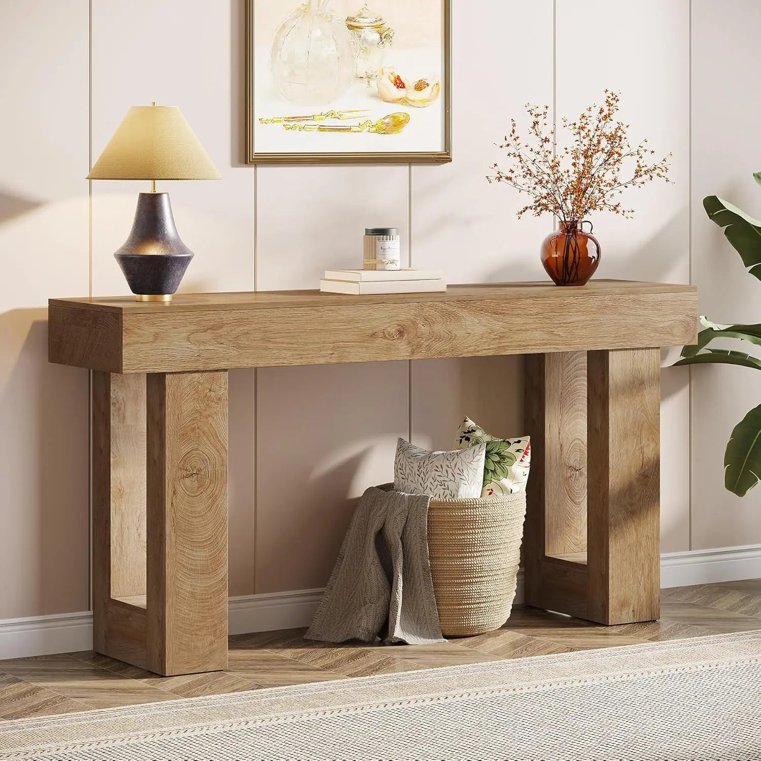 63-Inch Long Console Table, Wooden Rectangular Sofa Table Behind The Couch, Farmhouse Entryway Table for Entrance, Hallway