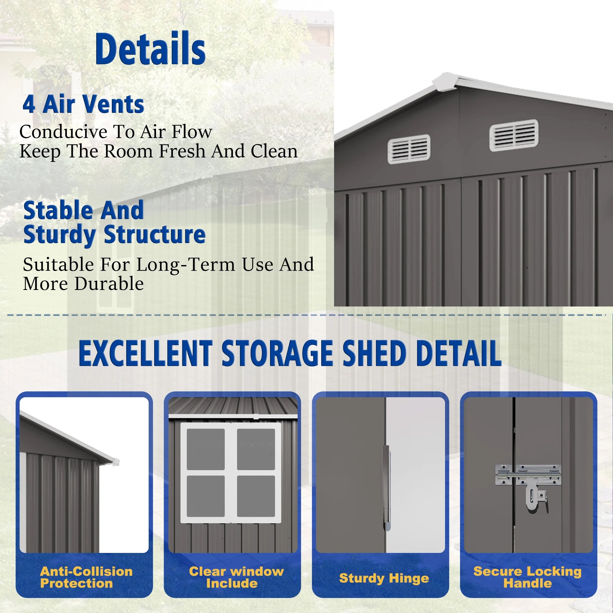 Metal Outdoor Storage Shed – 10 ft × 8 ft Garden Shed