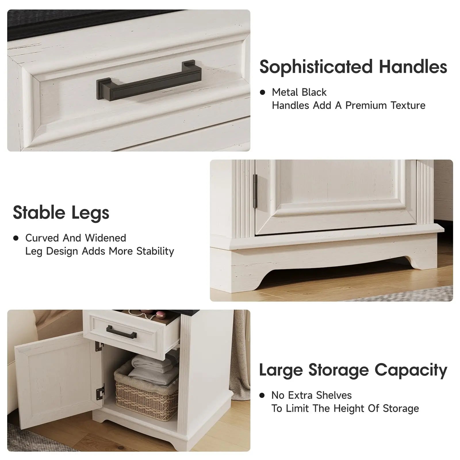 Vabches Nightstand with Drawers & Storage Cabinet Wooden Bedside Table Modern Small Side Table End Table for Bedroom Furniture