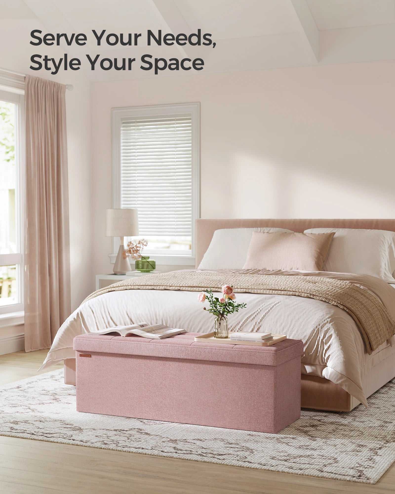 Folding Storage Ottoman Bench – 43″ End-of-Bed Footrest