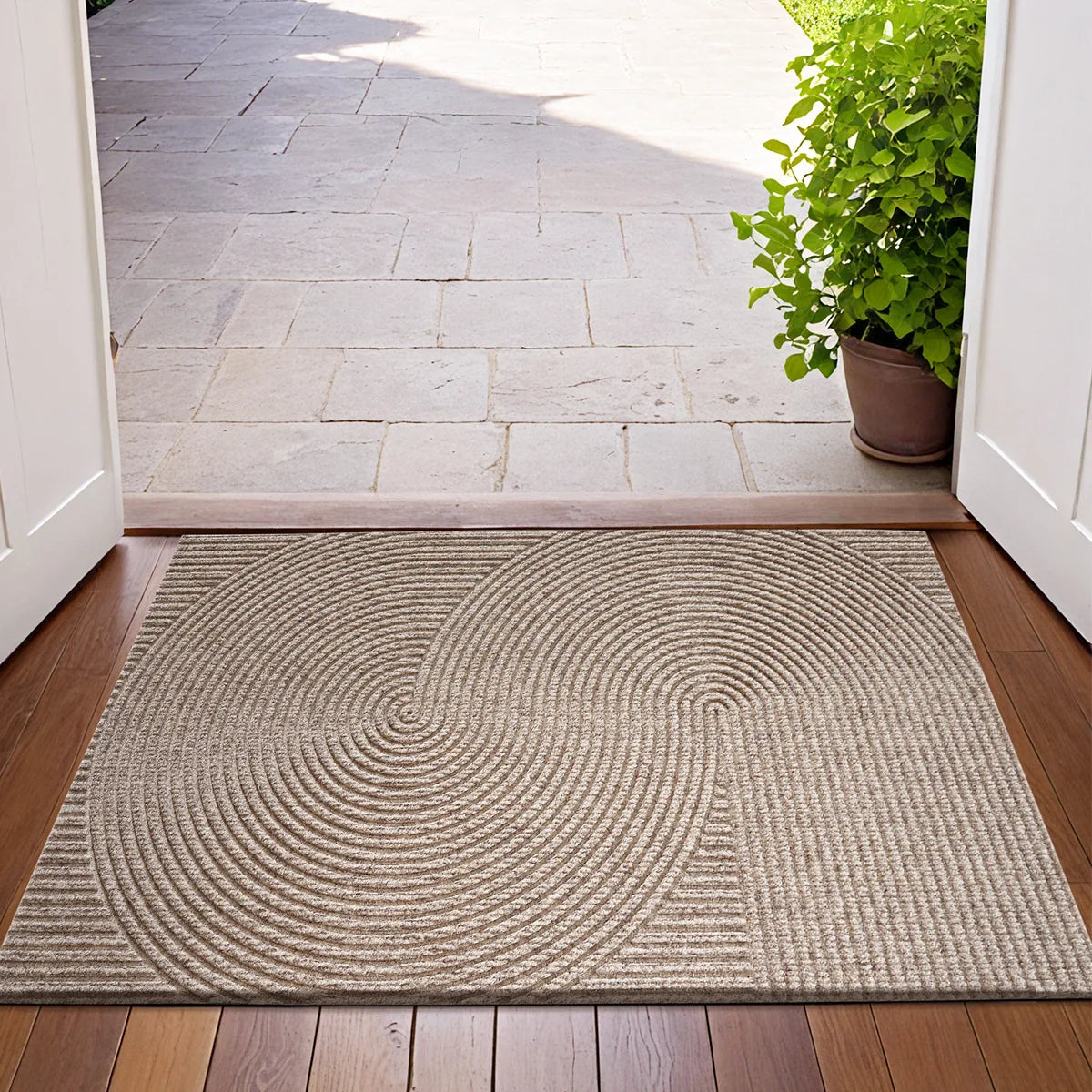 3D Groove Outdoor Doormat, TPR Anti-Slip Floor Mat, Dustproof Wear-Resistant Polyester Rug for Porch, Home Entrance Decor