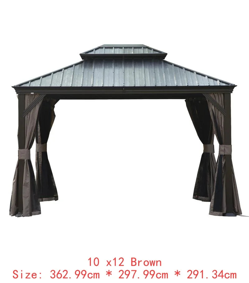 14x22 Hardtop Gazebo, Upgraded Metal Canopy with Drainage System, Dual-Layer Galvanized Steel Roof, Includes Curtains &