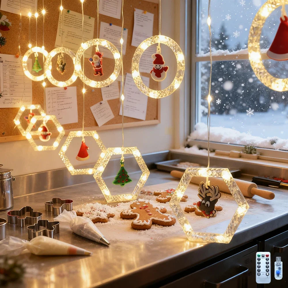 1pc Christmas Window Lights, LED Christmas Window Curtain Lighted with 8 Modes Battery-powered and Remote Control