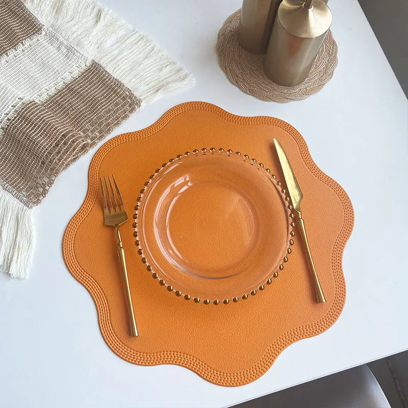 Round Flower-Shaped Faux Leather Placemats – Embossed Table Mats (1 / 6 / 10 Pack)