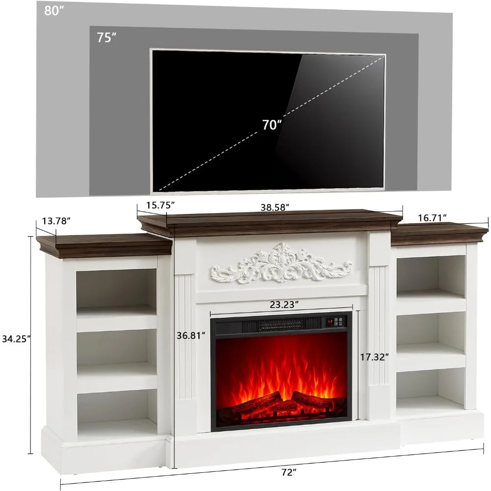 Electric Fireplace with Mantel, Fireplace TV Stand with Replaceable Fireplace Insert and Storage, Farmhouse Entertainmen