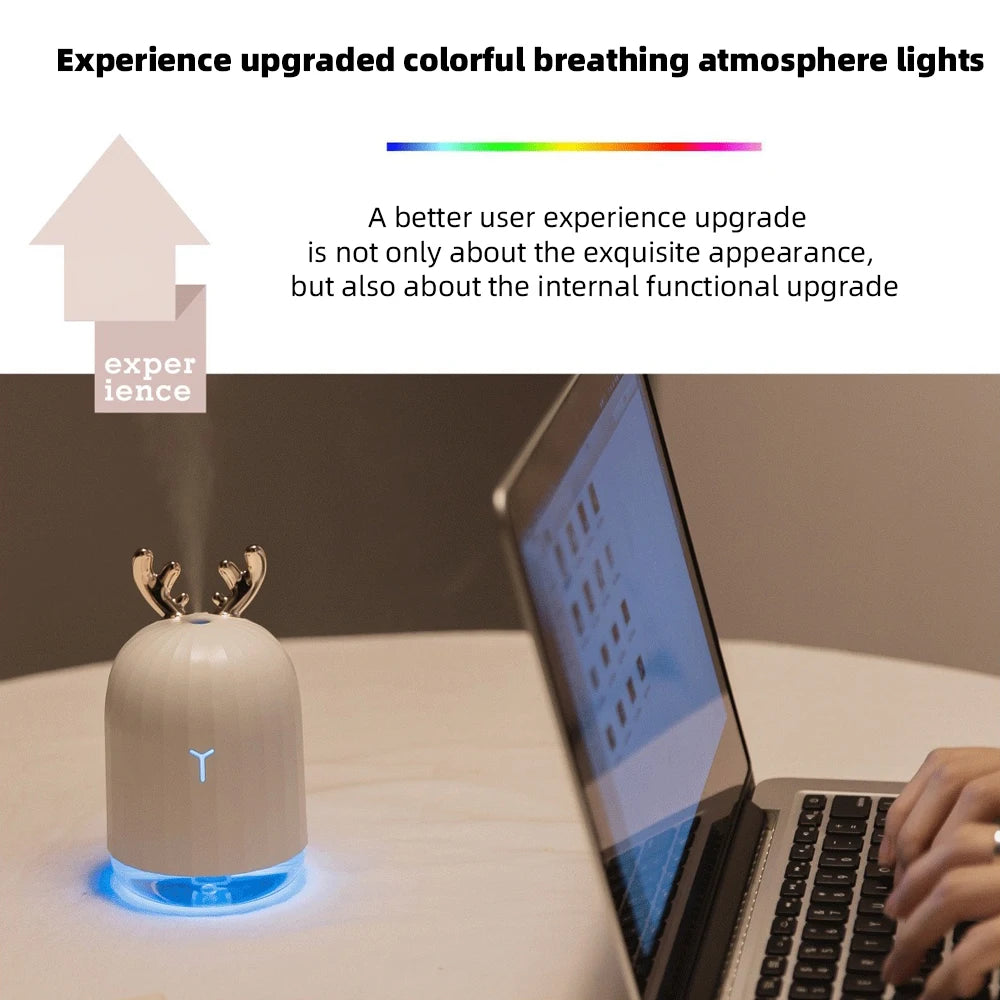 Mini Diffuser Portable deer humidifier with color LED lights, automatic shutdown, ultra quiet, suitable for sleep and relaxation