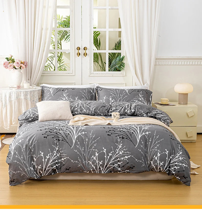 3pcs/set Leaf Floral Pattern Duvet Cover Set(1 Duvet Cover & 2 Pillowcase）Soft And Skin-Friendly Duvet Cover Bedding Set For Hom