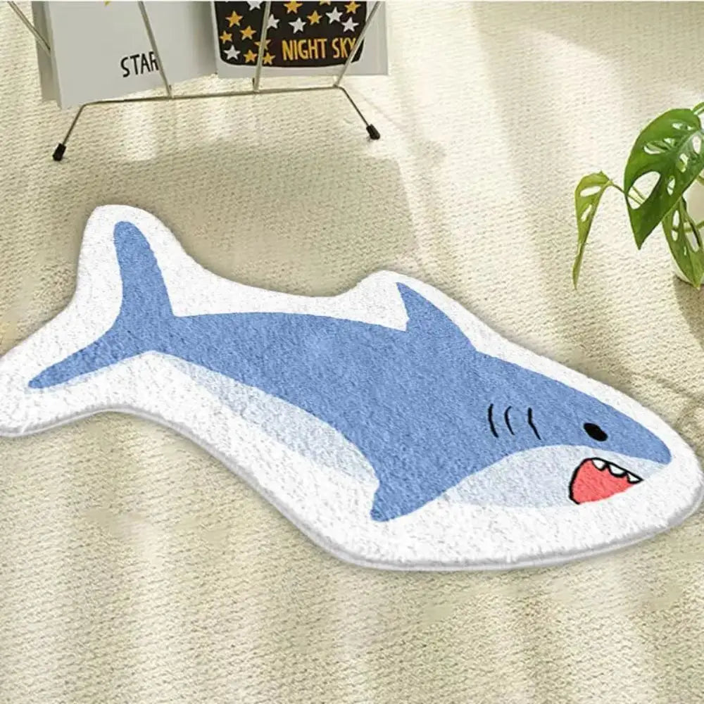 VIKAMA Cartoon Shark Imitation Cashmere Carpet Soft Children's Bedroom Bedside Rug Living Room Floor Mat Home Decoration