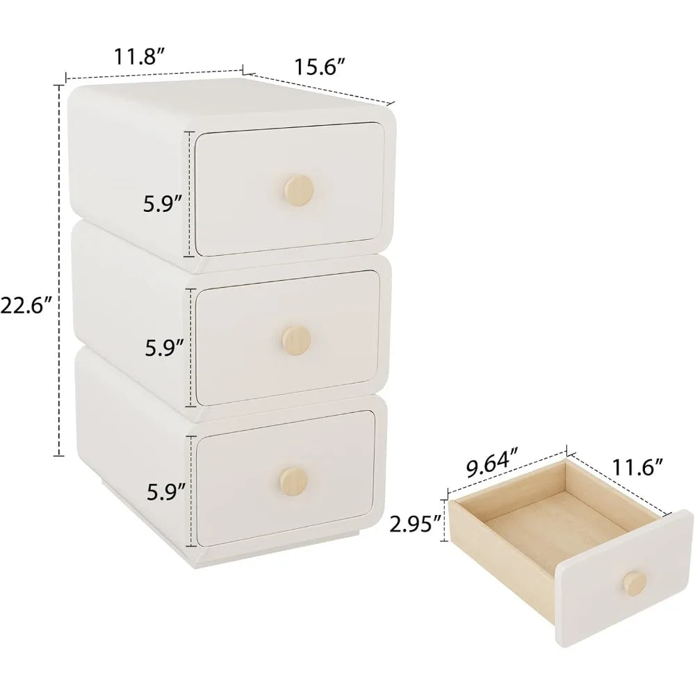Contemporary Slim Nightstand with Storage Drawers for Bedrooms, Dormitories, and Living Spaces