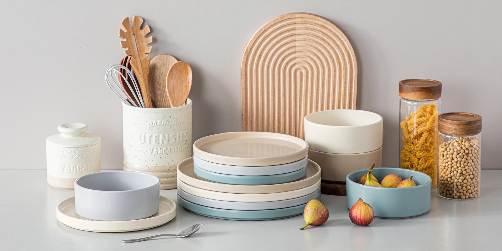 vancasso 12/24 Pcs Stoneware Dinnerware Set Mix-color Tableware Set with 4pcs Dinner Plate/Dessert Plate/Bowl For 4/8/12