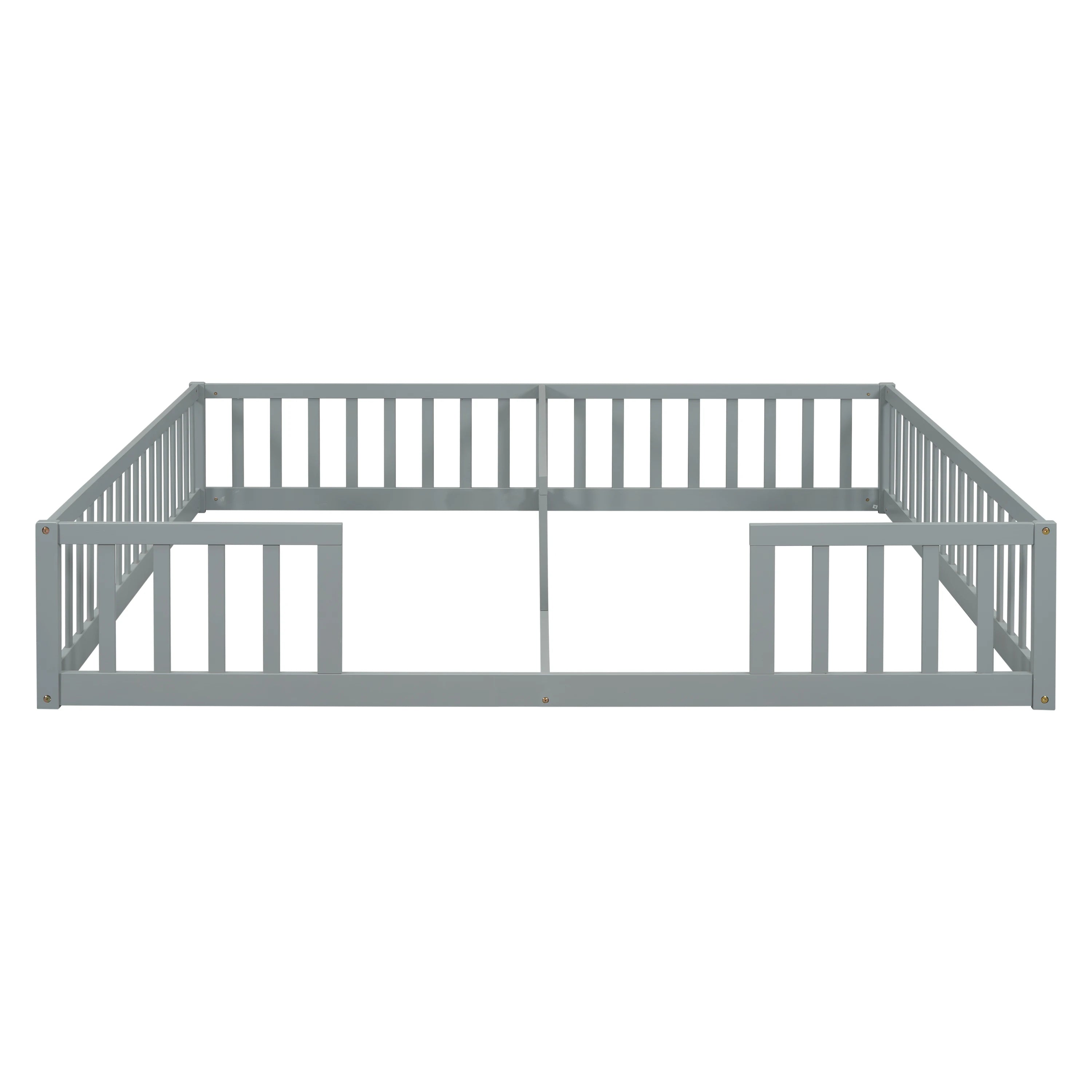 Double Twin Floor Bed with Fence & Guardrails – Doorless Design