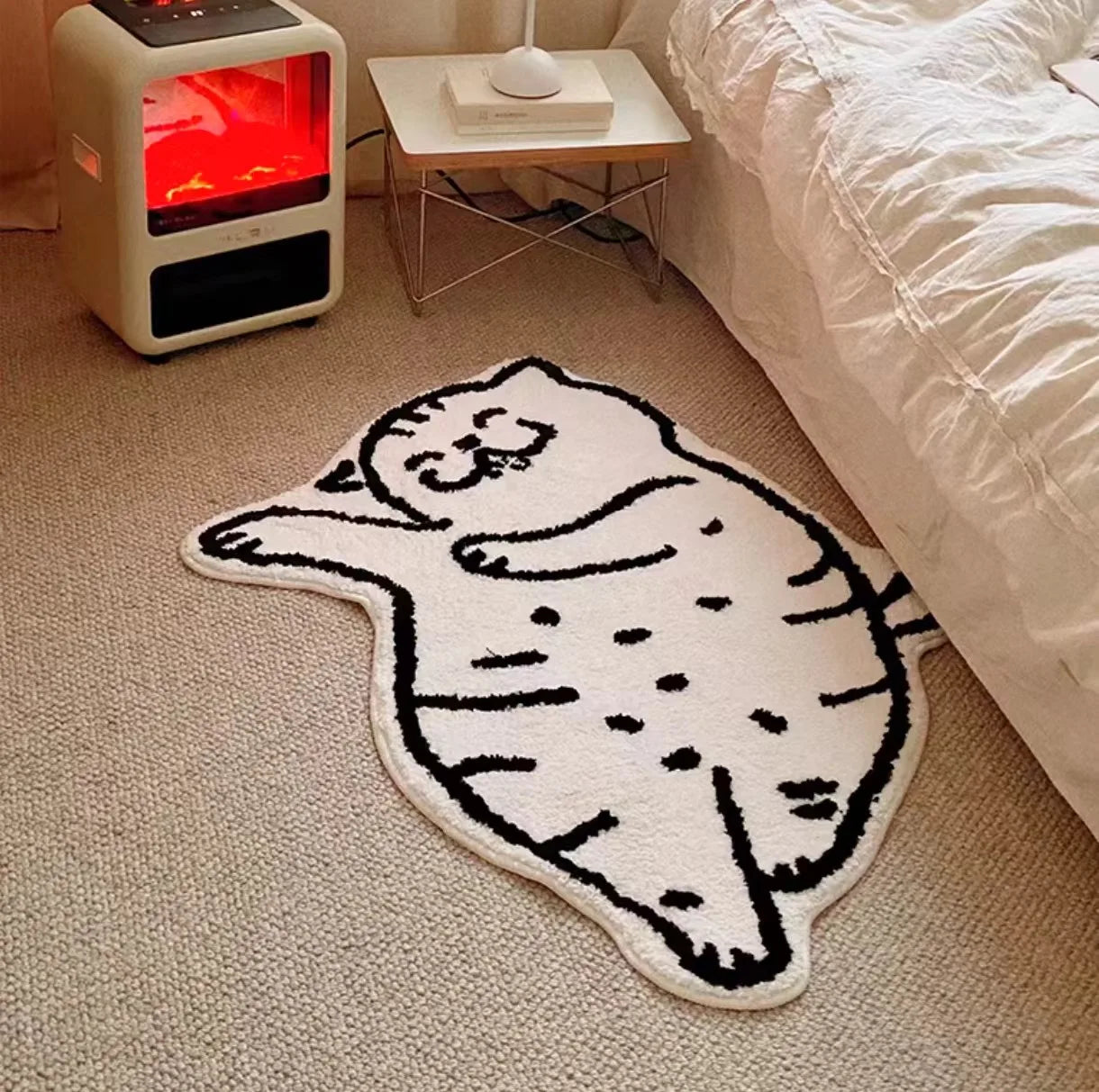 VIKAMA Sleepy House Cat Cute Cream Style Cat Bedroom Side Rug Children's High-Quality Fleece Soft Carpet Home Decoration