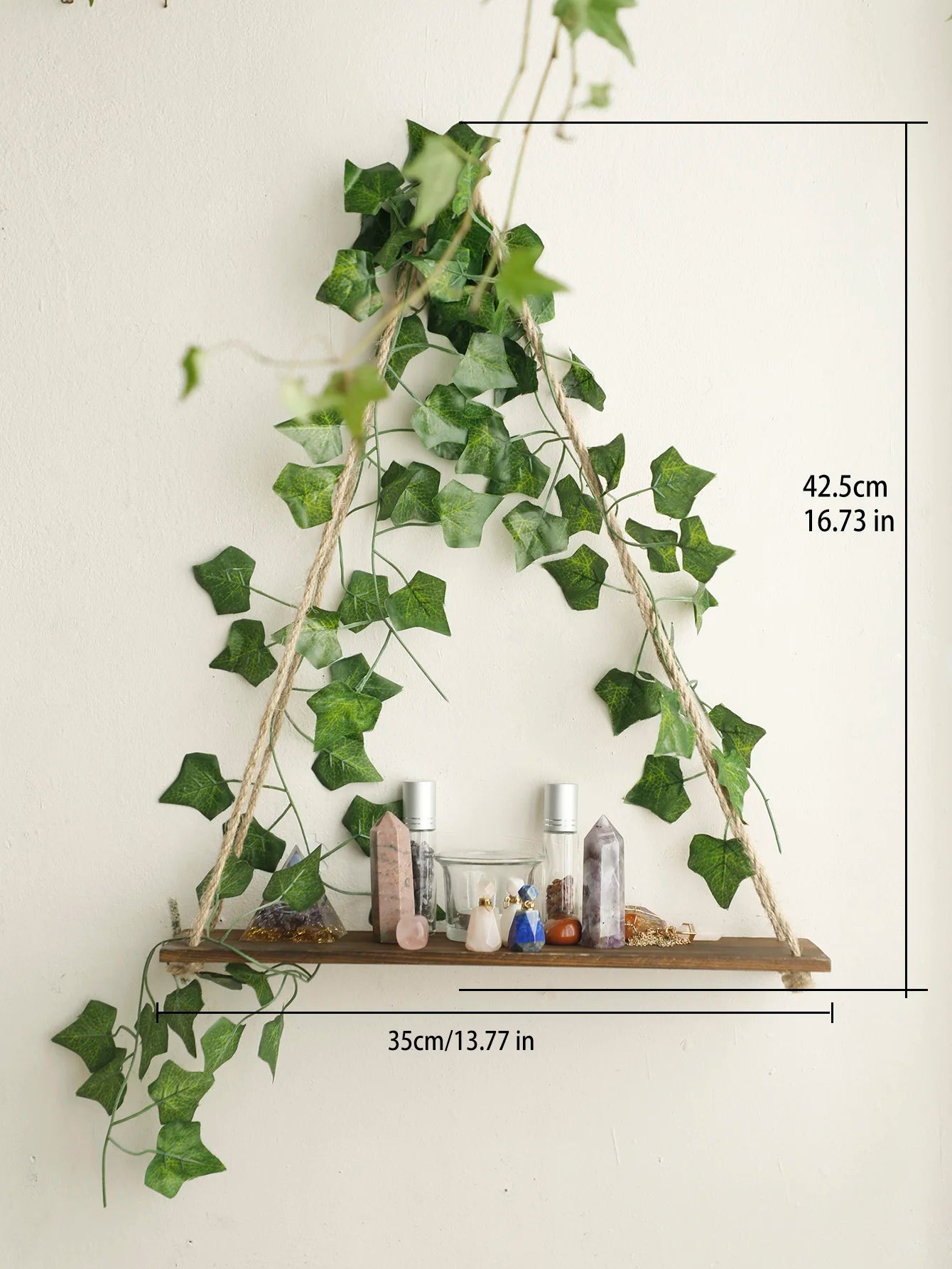 Floating Wall Shelf with Artificial Ivy LED Strip – Boho Style