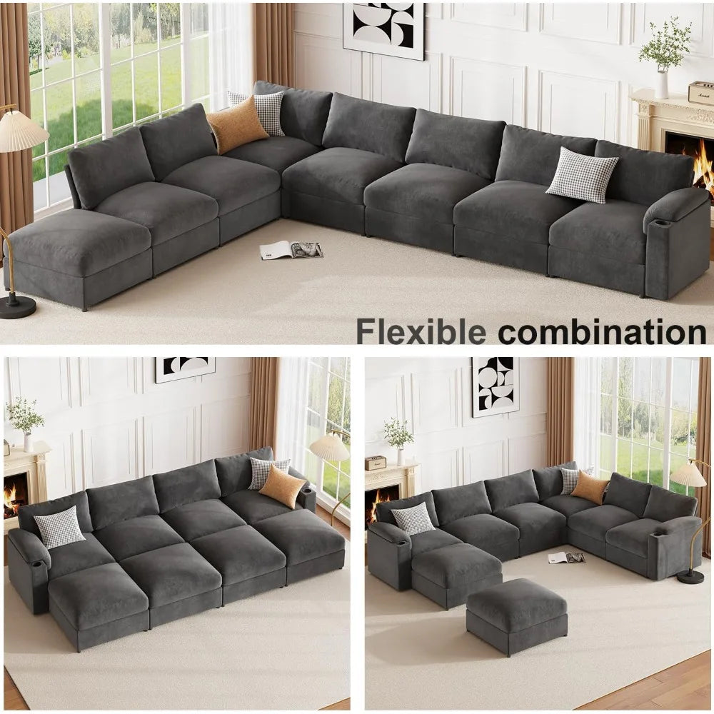 Modular Sectional Sofa Couch for Living Room, Velvet Couches, Oversized U Shaped, Convertible Sleeper, Sofa Chaise, Detachable