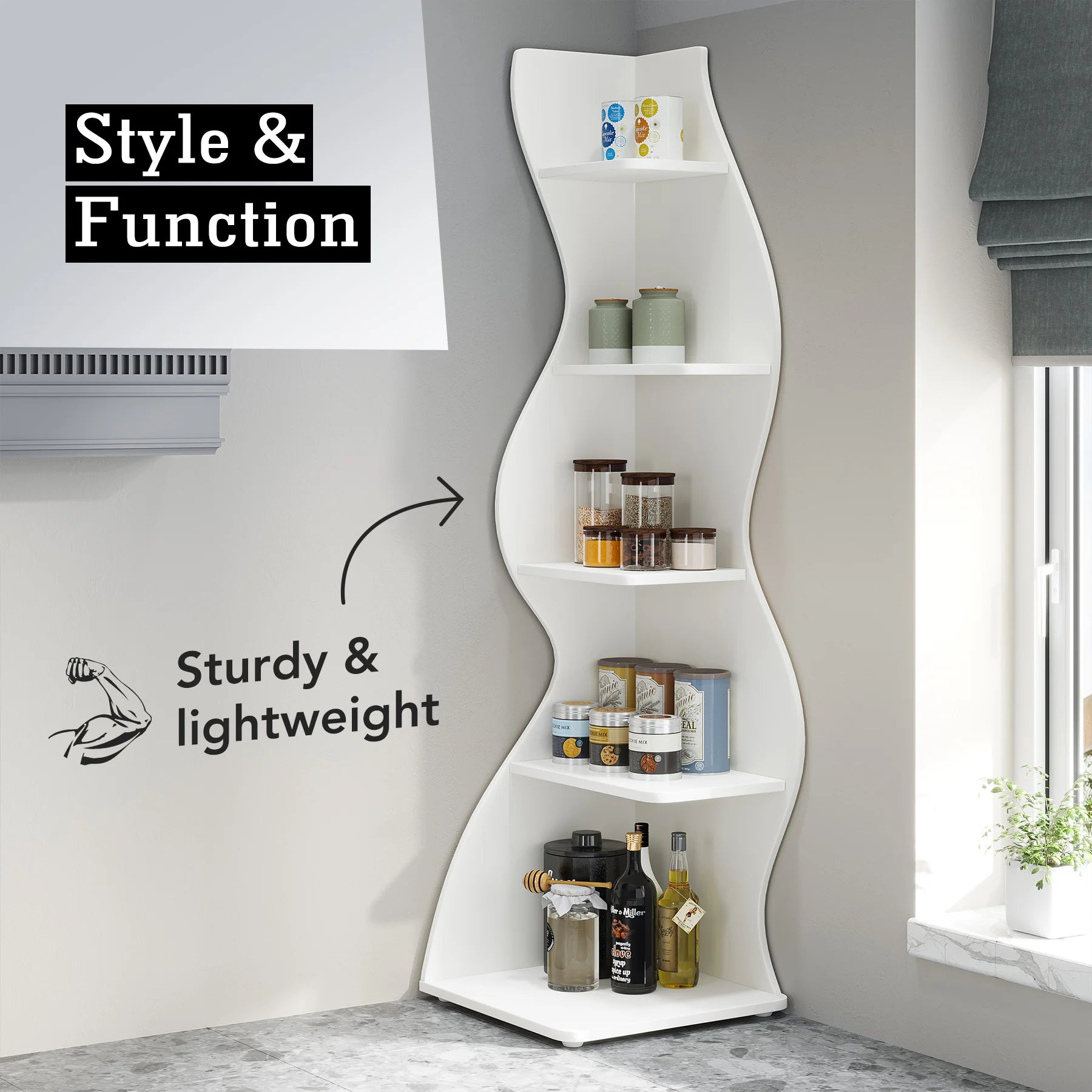Tribesigns Modern 5-Tier Corner Bookshelf – Wall Corner Storage Rack & Plant Stand
