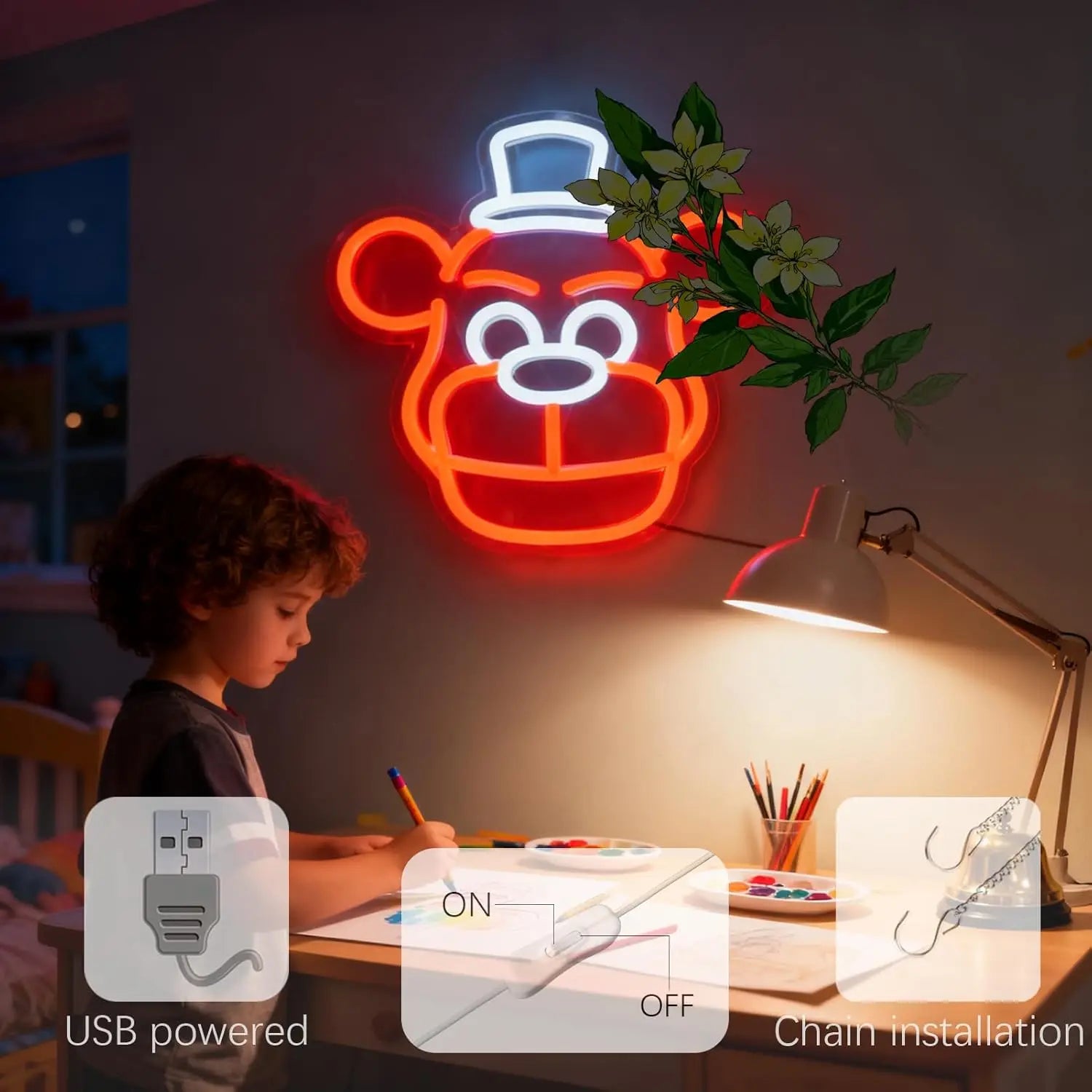 Cute Bear Neon Sign USB Dimmable LED Neon Light for Bedroom Game Room Man Cave Birthday Party Home Decoration Christmas Gift