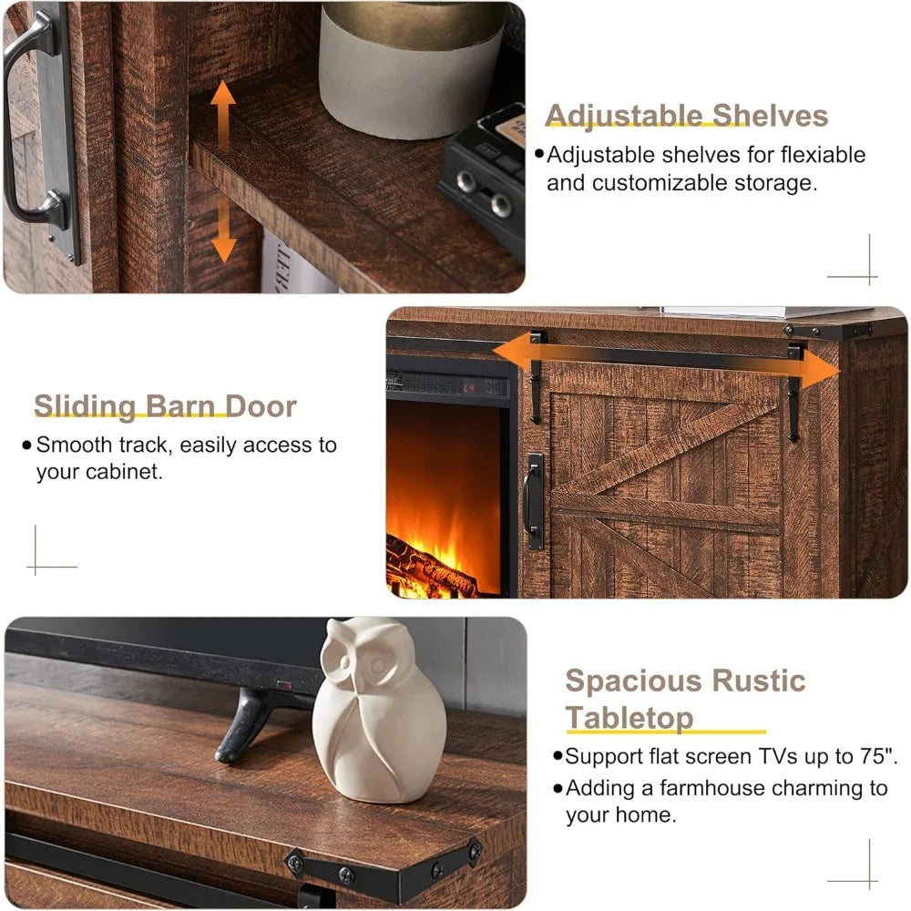 Fireplace TV Stand for 70 75 Inch TV, 66 Inch Farmhouse Entertainment Center with 23" Electric Fireplace, Remote Control, Large