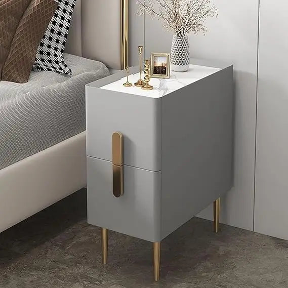 Contemporary 2-Drawer Nightstand, Compact Side Table, Elevated Coffee Table, Metal-Legged Bedside Table with Light-Tone Finish
