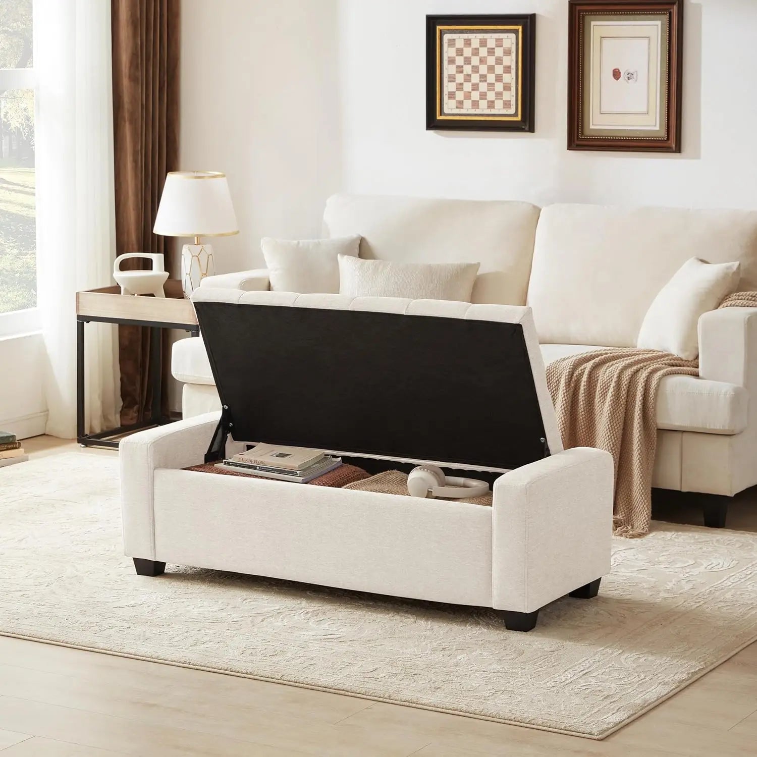 Upholstered Storage Ottoman Bench – Entryway & Bedroom Seating