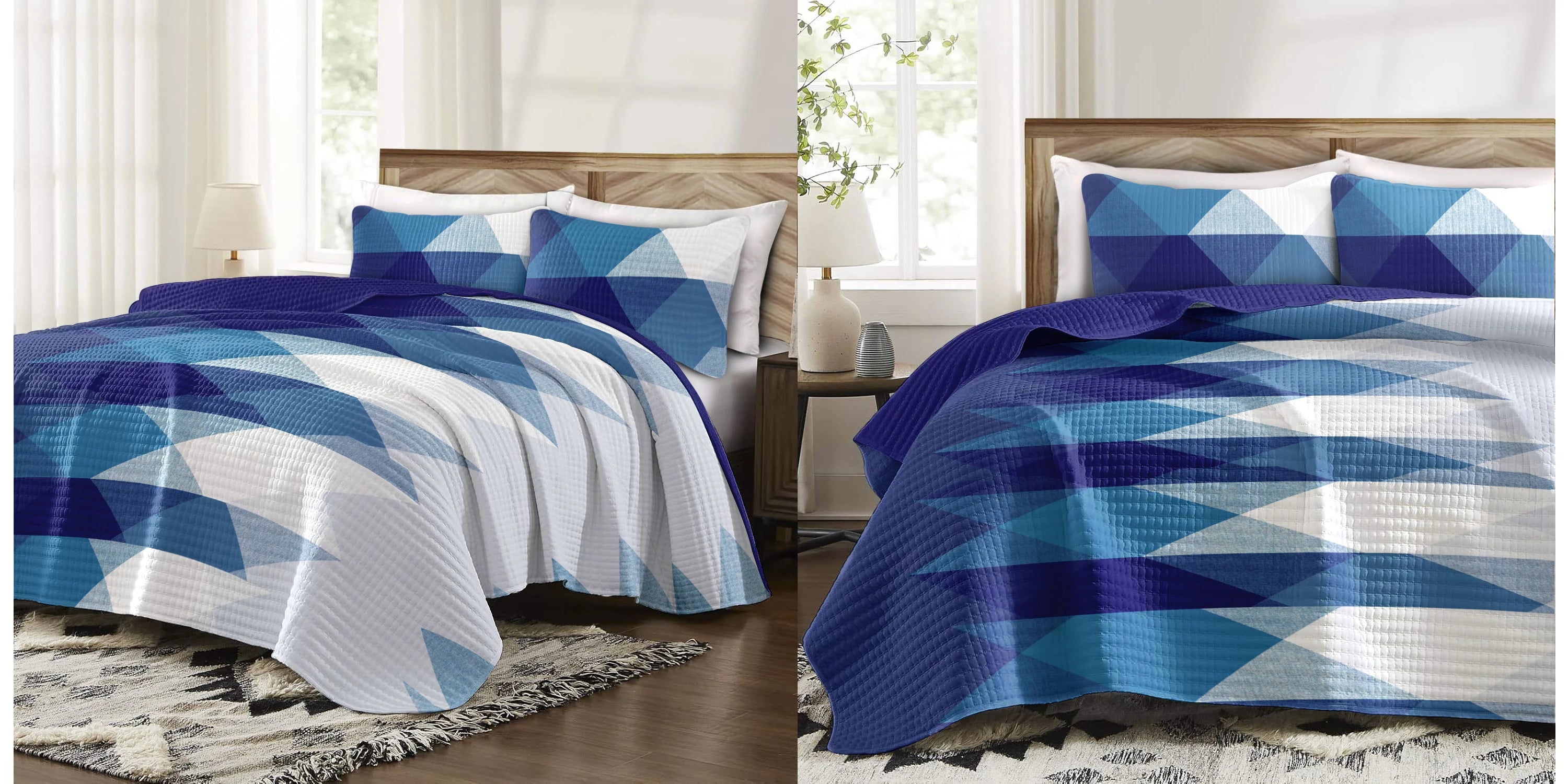 9-Piece Bedroom SetScandinavian Cottage Home Decor, Bedding Comforter Sets Charcoal Blue and White Cal King Size