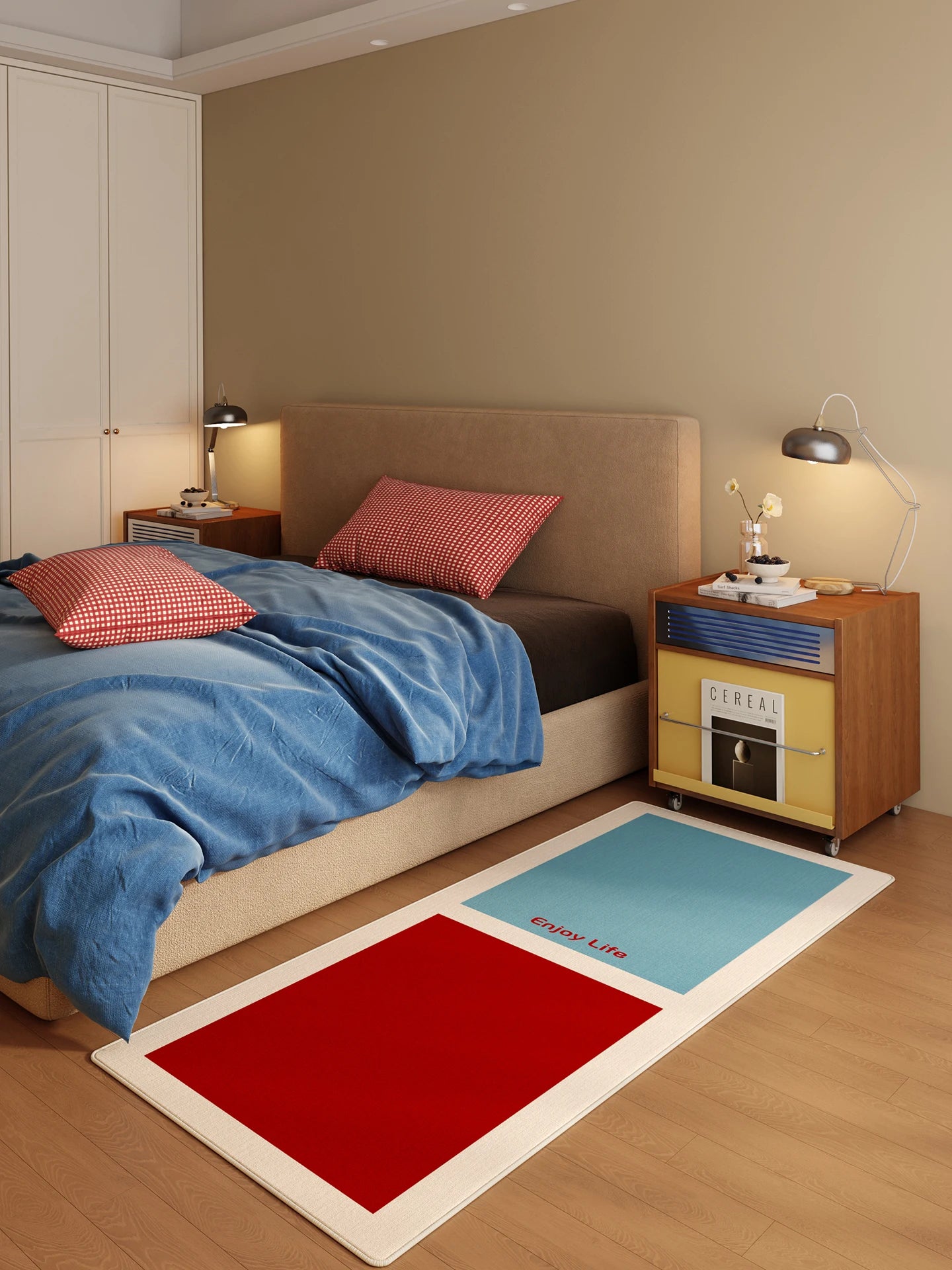 VIKAMA Vintage Checkered Carpet Fluffy Plush Bedroom Side Rug Living Room Decoration Long Strip Floor Mat Home Decoration