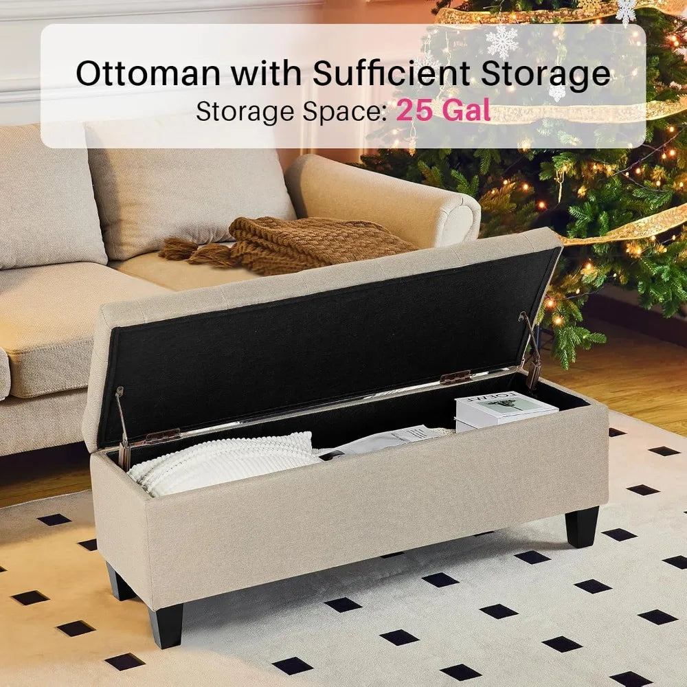 Upholstered Storage Ottoman Bench – Large Modern End-of-Bed Accent Bench