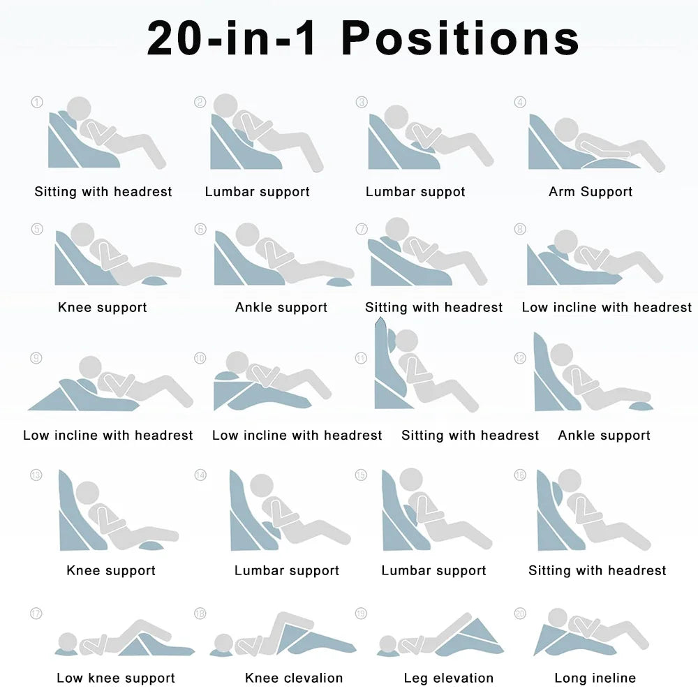 3PCS Bed Wedge Pillow for Sleeping 20-in-1 Adjustable Memory Foam Triangle Pillow for Back Leg Pain Relief, Snoring