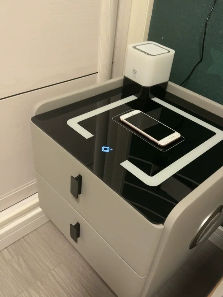 Ultra Narrow Smart Nightstand Luxury Bedside Table Minimalist Solid Wood Storage Cabinet Compact Bedroom Organizer with Charging