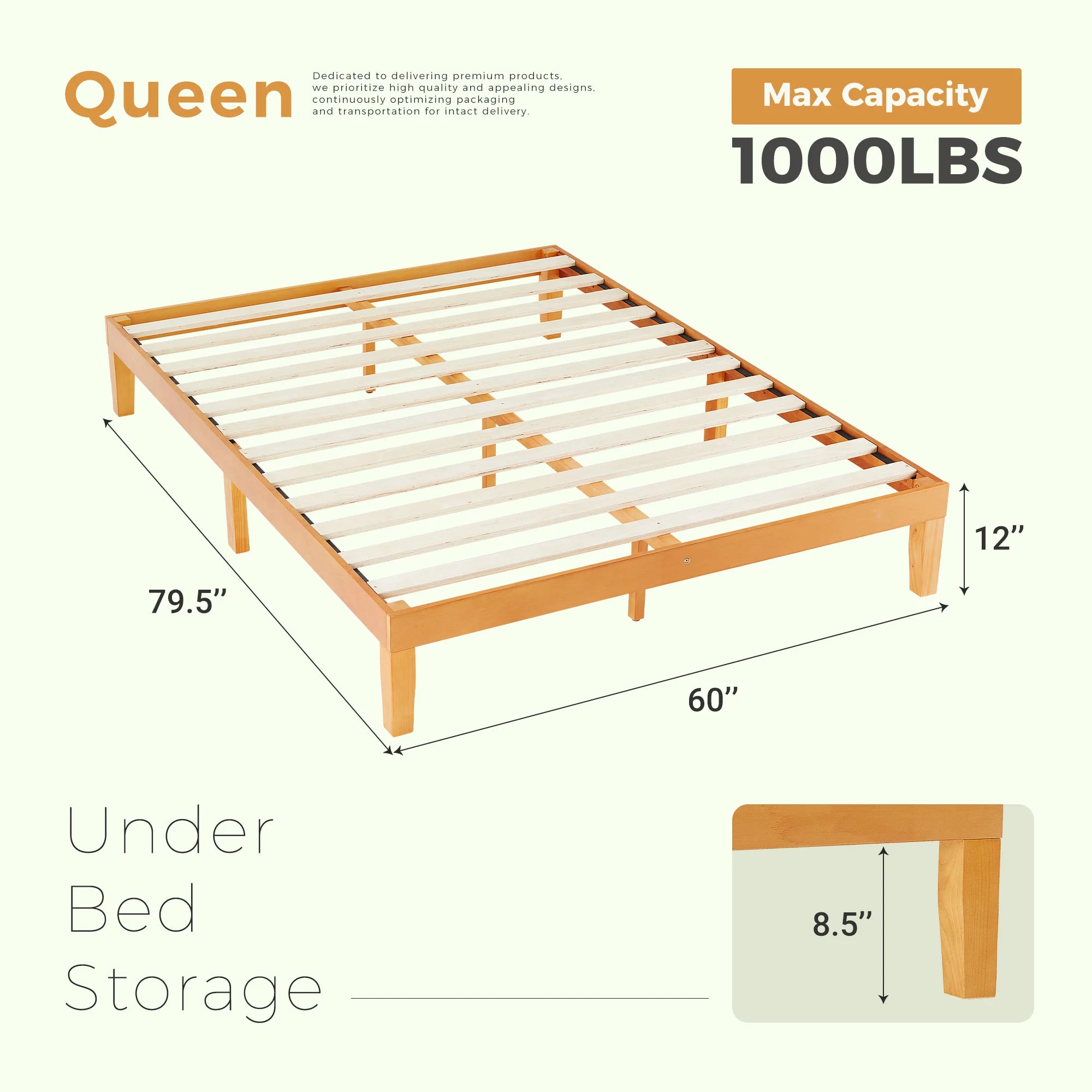 Solid Wood Bed Frame – Multiple Sizes Available with Sturdy Wood Slat Support