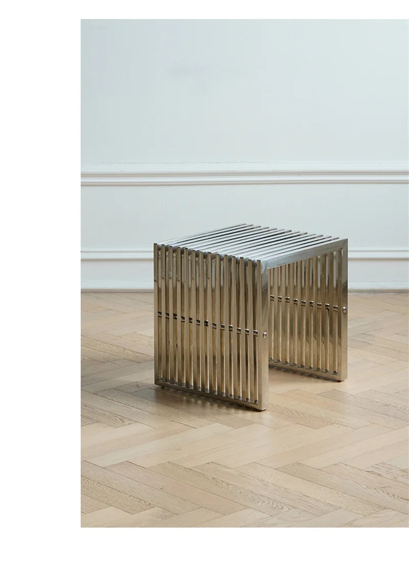 Nordic Stainless Steel Bench – Minimalist Shoe Changing Stool Ottoman