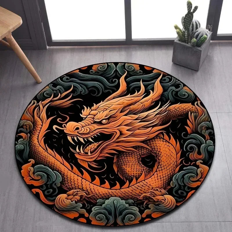 Cartoon 3D dragon pattern round carpet, suitable for living room bedroom sofa game room decoration carpet, non-slip floor mat