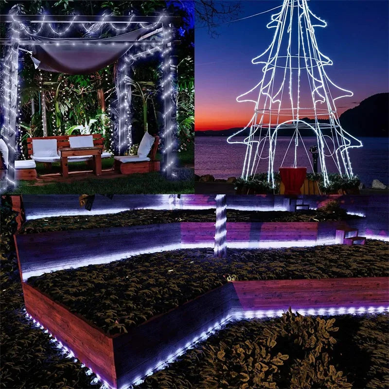 Outdoor Solar Tube Rope Led Light Garden Christmas Decoration Fairy String Light 32m/22M/12M/7M Outdoor Wedding Party Led Lamp