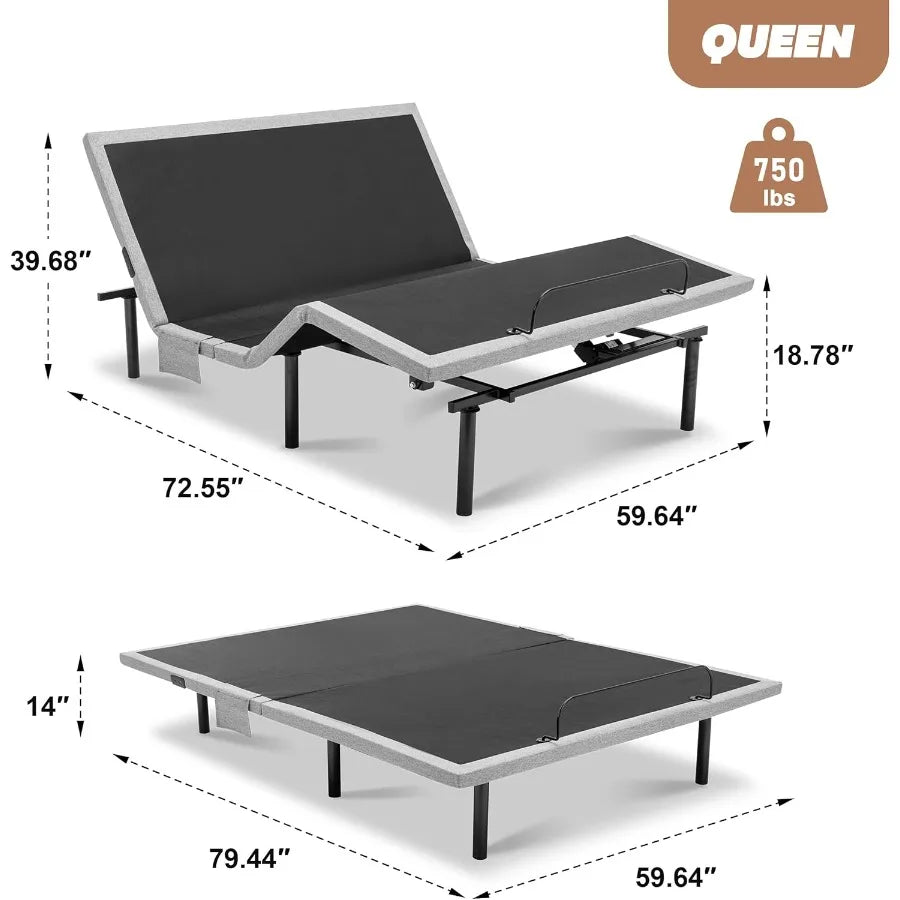 Queen Adjustable Bed Frame – Zero Gravity with 3D Massage & Upholstered Design