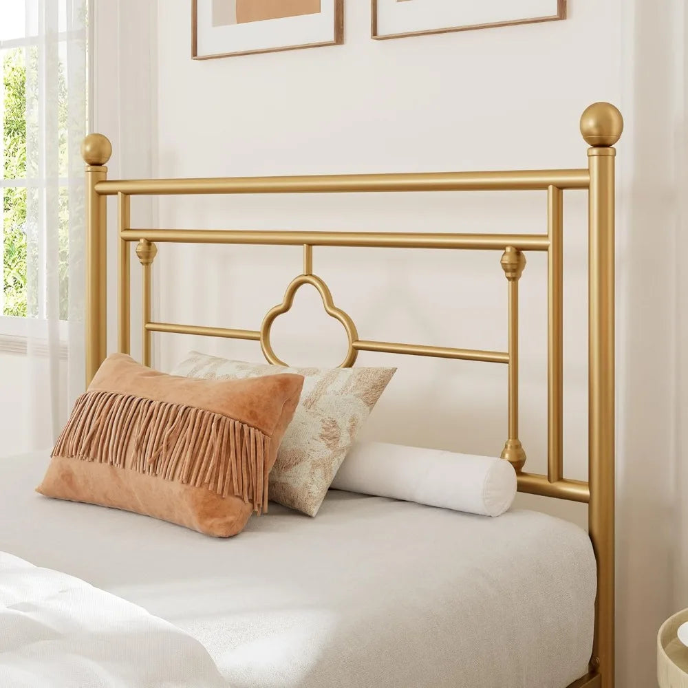 Victorian Vintage Twin Size Metal Bed Frame – Gold Finish with Headboard & Underbed Storage