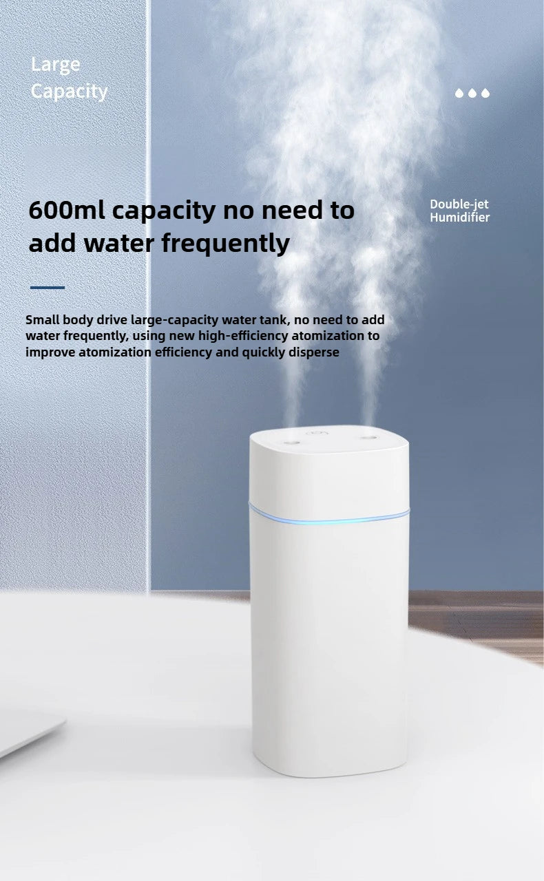 600ML Luminous Air Humidifier Double Spray Port Essential Oil Aromatherapy Humificador Cool Mist Maker Purify for Home Office