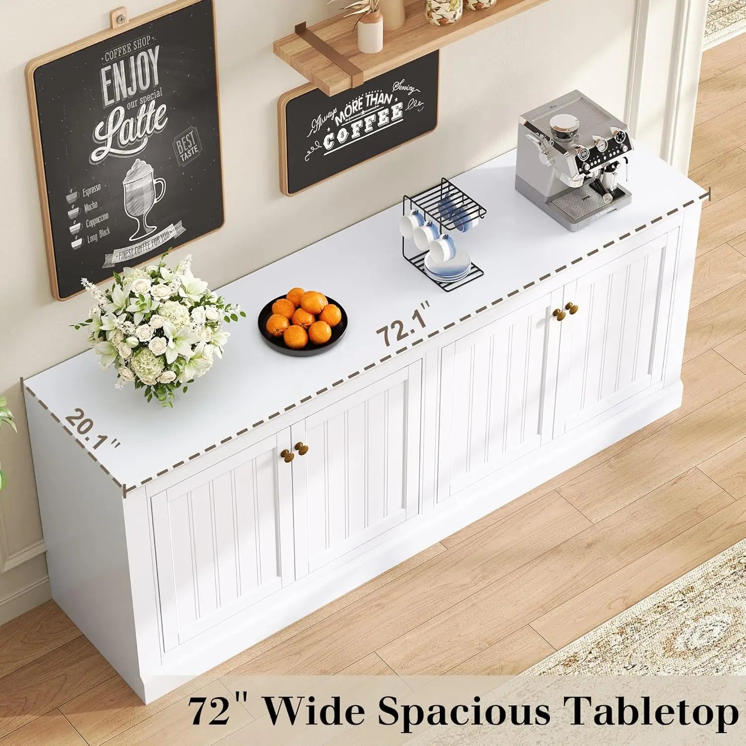 72" Farmhouse Sideboard Buffet Cabinet with Barn Doors, Storage Console Table with Adjustable Shelves, Coffee Bar/TV Stand