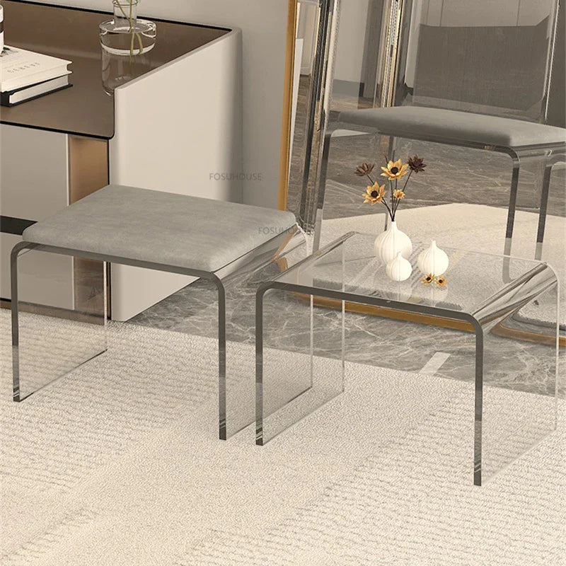 Nordic Acrylic Makeup Stool – Transparent Shoe Changing Bench