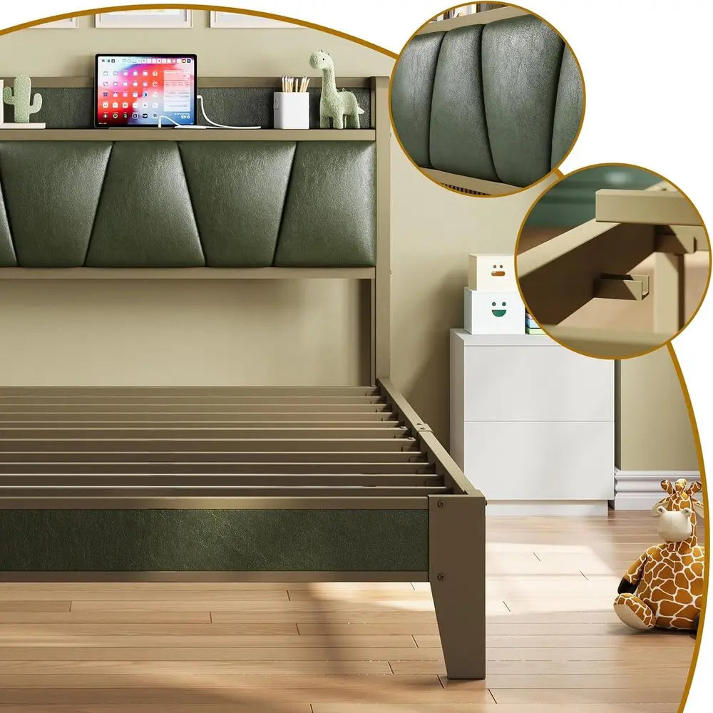 Bed Frame with Storage Headboard & Charging Station – Twin / Queen