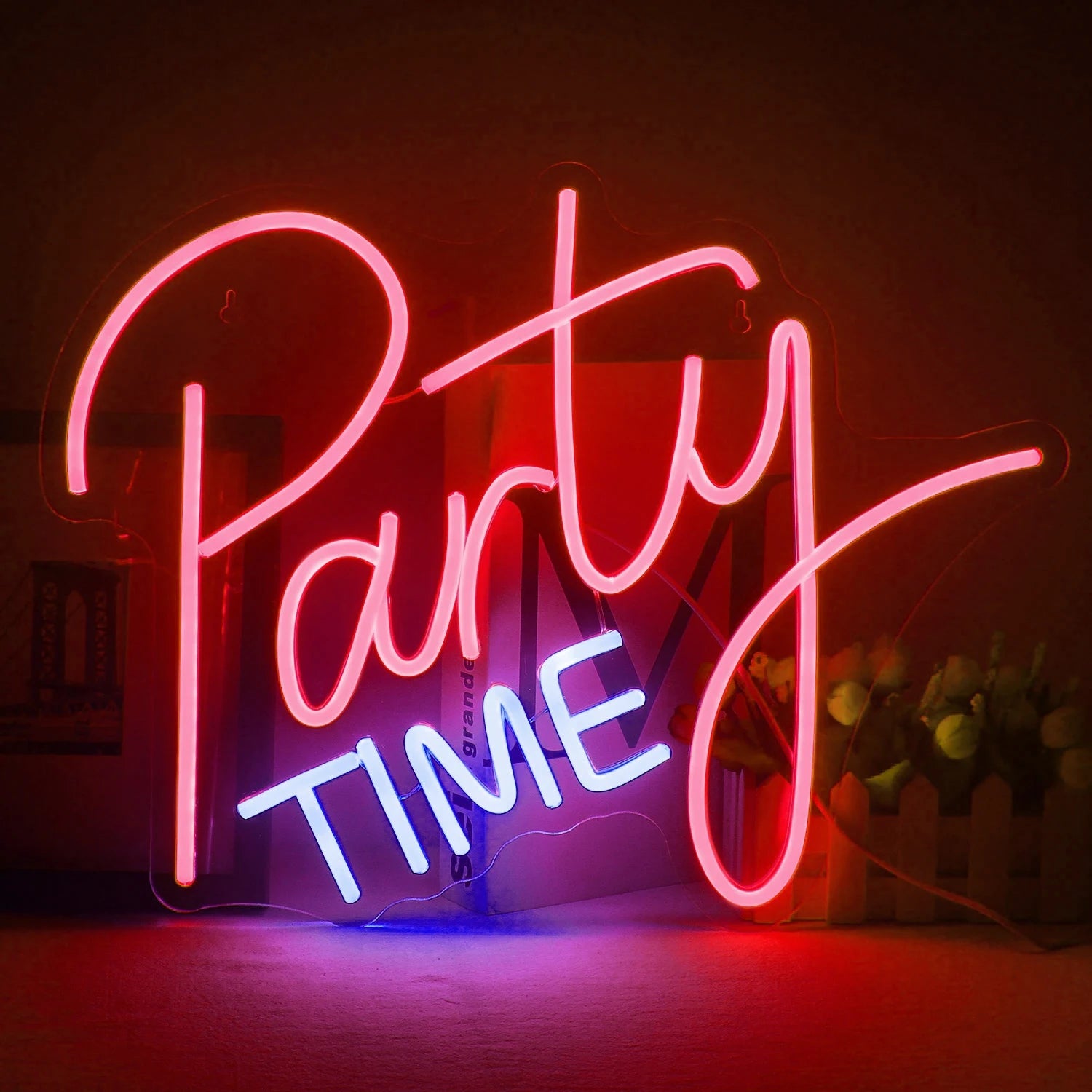 Party Time Neon Sign USB Powered Led Light Up Sign Home Room Decor For Party Bar Birthday Festival Pink Art Wall Decor